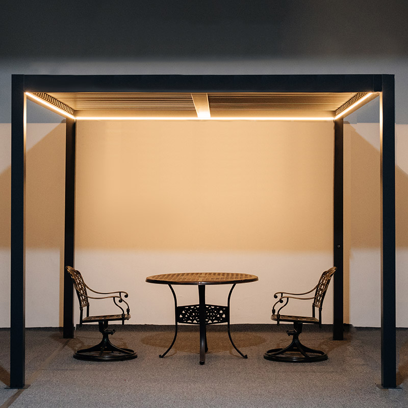 Modern Minimalist Aluminum Frame Louvered Pergola With Light